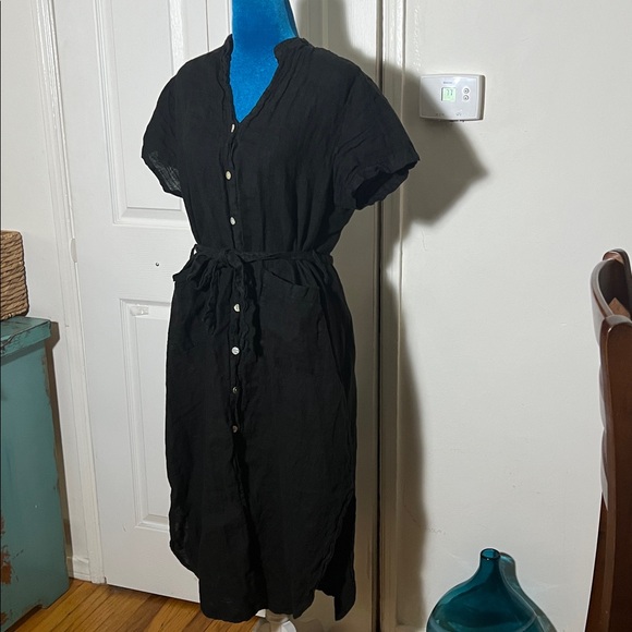 Marche Linen Button Down Dress Black Women’s Medium - Picture 3 of 8